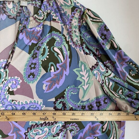 Sunny Leigh Top Blouse 2X Satin Paisley Floral Multicolor Long Sleeve Feminine - Picture 5 of 8